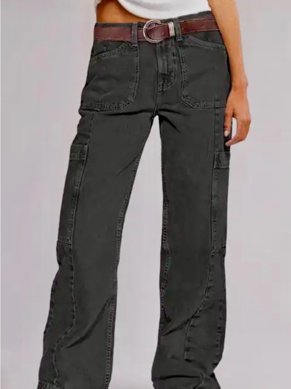 Flamingals NWT multi-pocket high-waisted, straight-leg cargo pants in Black, M